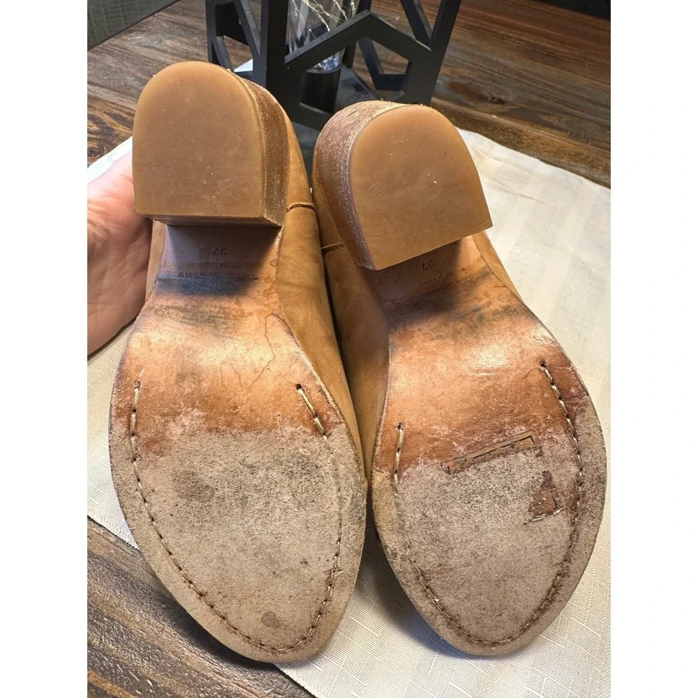 Rag‎ Bone New York Tan Leather Ankle Boots Buckle Heel Block Women Sz 37 or US 7